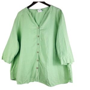 Hot Cotton Marc Ware Sz 3X 22 24 Shirt Top Tunic LINEN Lime Green Flowy Boho
